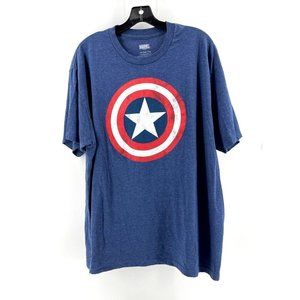 Marvel Captain America Comics Super Hero Men's Blue Graphic Tee T Shirt Size 2XL